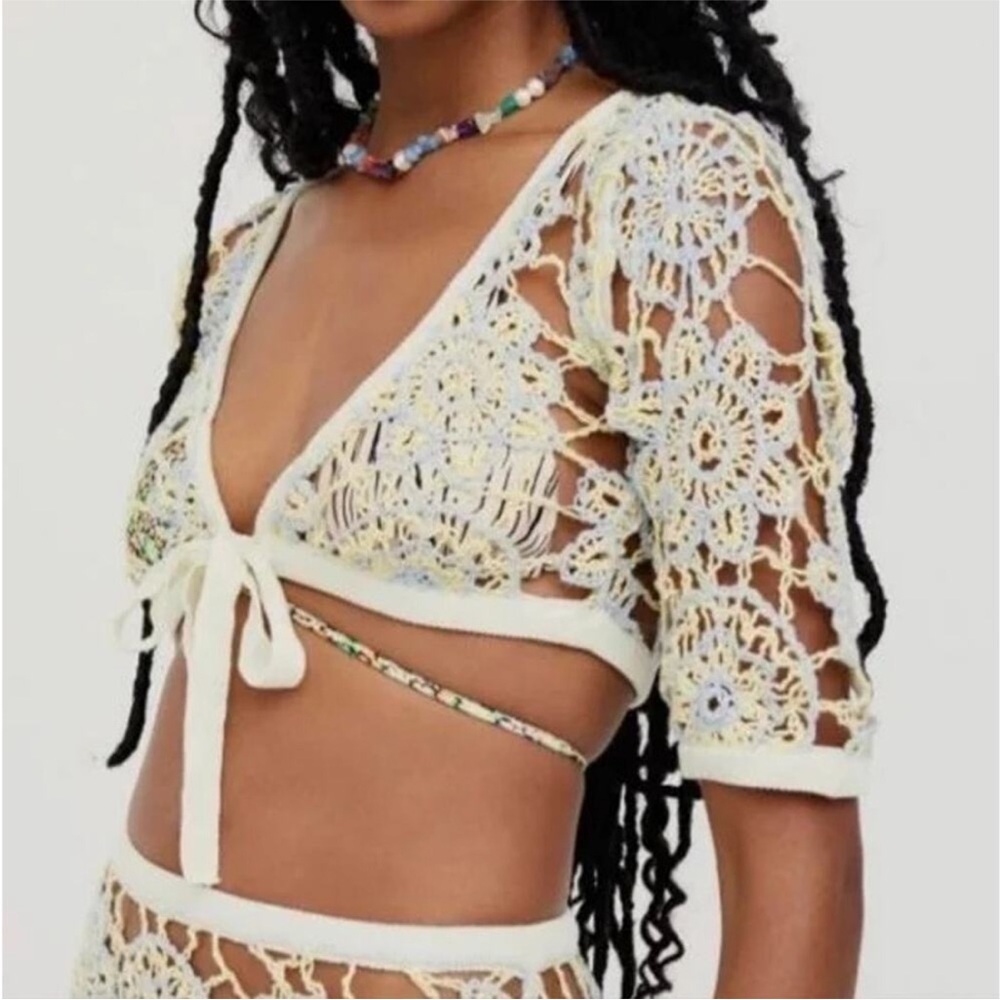 NWT For Love And Lemons Yellw and blue Sofia Sun Top Sz X S